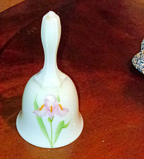 Vintage Fenton Milk Glass Bell Hand Painted Iris Signed Donna Robinson 1982 picture