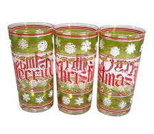 3 Vtg Libby Alcohol Drinking Tumblers Glasses Merry Christmas Snowflakes picture