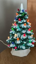 Vtg Holland Mold Ceramic Christmas Tree Lighted Flocked Green 12
