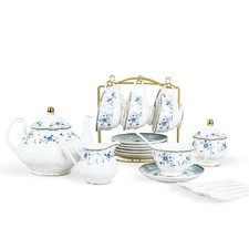 fanquare 15 Piece Blue Rose Porcelain Tea Set, British Floral Teapot with Tea picture