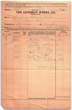 1920s Gendron Wheel Co. Doll & Toy Invoice, Toledo OH picture