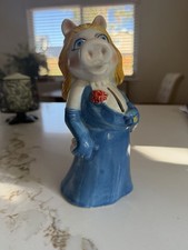 Vintage 1978 Miss Piggy Ceramic Coin Bank Sigma Muppets Japan Blue Dress picture
