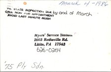 Myers Service Station Rothsville Road Lititz PA Vintage Postcard 5P21-3 picture