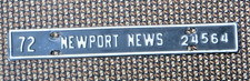 1972 NEWPORT NEWS VA BLACK/WHITE LICENSE PLATE TOPPER picture