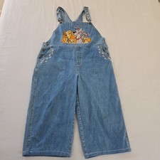 VTG Disney Lady & The Tramp Denim Bib Overalls Embroidered Patch Womens XL Crop picture