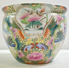Vintage Hand Painted Chinese Porcelain Planter Floral Figural Scene Multicolor picture