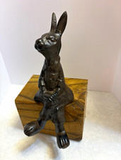 Cast Iron  Rabbit Figurine Sitting Legs Crossed 3D Effect Decor picture