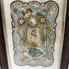 Antique Victorian 3D Mechanical Paper Lace Valentine Dresden Foil Framed Art picture