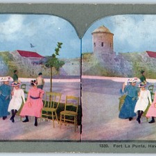 c1900s Havana, Cuba Fort San Salvador De La Punta Litho Photo Stereo Card V10 picture