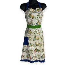 Vintage Womens Retro Bicycle Print Apron Ruffle Hem Scooter Kitsch Euro Summer picture