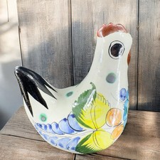 VTG Tonala Mexico Folk Art Pottery Chicken Rooster Hand Painted Figurine Signed picture