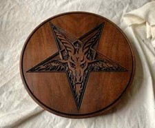 BAPHOMET ALTAR PENTACLE - Carved in Solid Walnut Altar Pentagram Decor picture