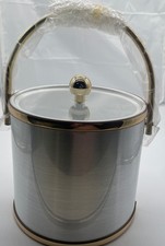 VINTAGE MCM Culver Brushed Silver and Gold Acrylic Barware Ice Bucket picture