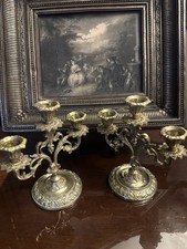 ANTIQUE FRENCH BRASS CHURCH CANDELABRAS picture