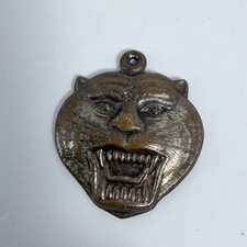 Vintage Thai Buddhist Amulet Tiger Head Luang Phor Moon Monk Bronze Pendant picture