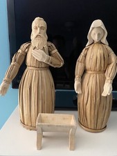 RARE Christmas Mary And Joseph Carved Cornhusk Wood Set picture