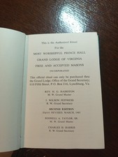 Ritual For Most Worshipful Prince Hall Lodge Virginia  Freemasonry  masonic/109 picture