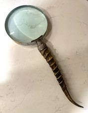 1902 WWH Sheffield Sterling Silver Antler Magnifying Glass 5” Lens Edwardian picture