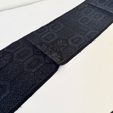 Indigo Hexagon #C 7x58 Vintage Oshima Tsumugi Japanese Silk Fabric OV51 picture