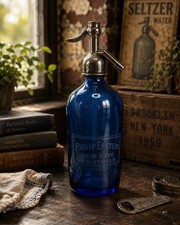 Vintage Philip Epstein NY Cobalt Blue Seltzer Siphon Bottle Hungary B’KLYN 50 picture
