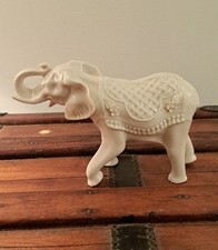 Vtg Belleek Floral Treasures White Parian China Elephant Figurine 8 1/4