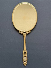 Vintage Dual Sided Hand Mirror Ornate Gold Tone Victorian Style 14” Vanity Mirro picture
