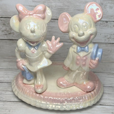 Walt Disney Corp Mickey & Minnie Mouse On Stage Ceramic Pink Blue Iridescent VTG picture