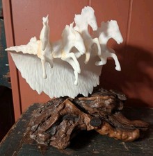 Vintage John Perry Sea Horses Sculpture Natural Wood Base Incredible Detail No R picture