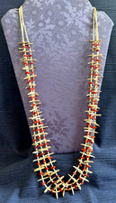 Native American 3 Strand Carved Shell Bird Fetish Branch Coral Necklace 33 In. picture