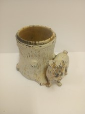 Antique Vintage Metal Toothpick Match Holder Tree Stump and Pug Dog with Insert picture