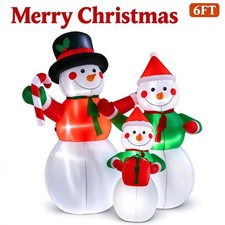 6FT Christmas Inflatable Snowman Family Decorations Blow Up with Rotating Lights picture