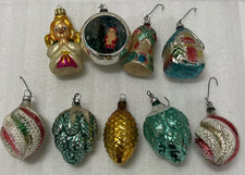 Lot of 9 Vintage Mercury Glass Christmas Ornaments Figural House Pinecone Santa picture