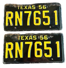 VINTAGE 1956 TEXAS PASSENGER LICENSE PLATE SET RN*7651 picture