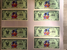 Disney $1 Disney Dollars Notes 2001 Series Mickey Mouse Lot of 8 picture