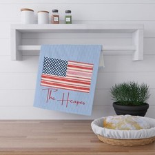 Preppy Monogram Wreath Tea Towel July 4th  Kitchen Towel, Personalized Gift  picture