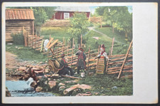 Early 1900s Finland Folk Scene Sami People Costumes Color Litho Postcard picture