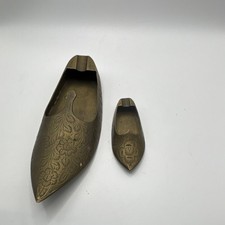Vintage World Gift India Brass Slipper Shoes Engraved Floral Set of 2 picture