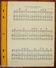WILLAMETTE UNIVERSITY Vintage Song Sheet c1938 