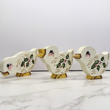 3 Vintage Hand Painted Wood Christmas Chicks Country Folk Art Holly Berry Motif picture