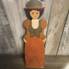 Vintage Wooden Folk Art Hand Painted Women Primitive Country Rustic Cottagecore picture