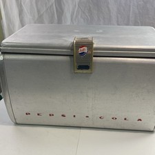Vintage Pepsi-Cola Metal Cooler Ice Chest w/ Bottle Opener, Drain Plug, Silver picture