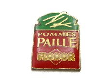 Vintage Flodor Pommes Paille Enamel Pin French Food Advertising Badge Gold Tone picture