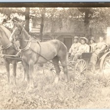 c1910s Family Horse Carriage RPPC Buggy Phaeton Wagon Rural Portrait Postcard picture