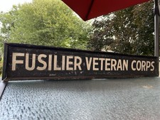 EARLY 1900s FUSILIER VETERANS CORP WOODEN SMALTZ SIGN GUARD MILITIA ARMY 62x9.5” picture