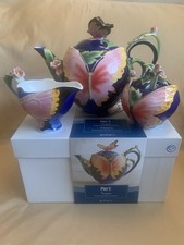 Rare Exclusive Pier 1 3D Hand Painted Porcelain Tea Set Butterfly Flowers NIB picture