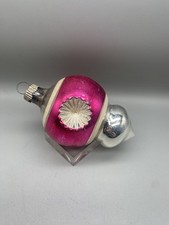 Vintage Shiny Brite Hot Pink Silver Reflector Double Drop Indent picture