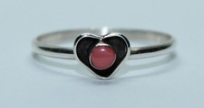 Anna M Neha Zuni Sterling Silver Pink Coral Heart Ring Size 7.5 Native American picture