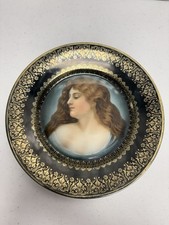 Antique Royal Vienna Porcelain Portrait Plate Green Beehive Mark 9 1/2