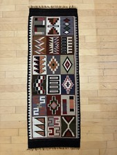 Vtg Peruvian Handwoven Tapestry Runner Wall Andean Folk Art Textile Decor-62x21” picture