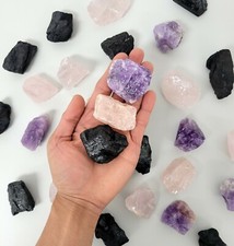 Amethyst Crystal Rose Quartz Black Tourmaline Raw Healing Crystals Set Trio picture